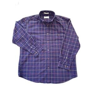 Orvis Men's Plaid Button Down Shirt XL Navy Blue Red Yellow Cotton Long Sleeve